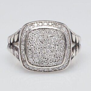 David Yurman 11mm Pave Diamond and Sterling Silver Albion Ring Size 7.5